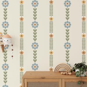 Floral Stripe Decals, Vertical Flower Wall Stripes, Scandinavian Nursery Decor, Boho Floral Wall Stickers